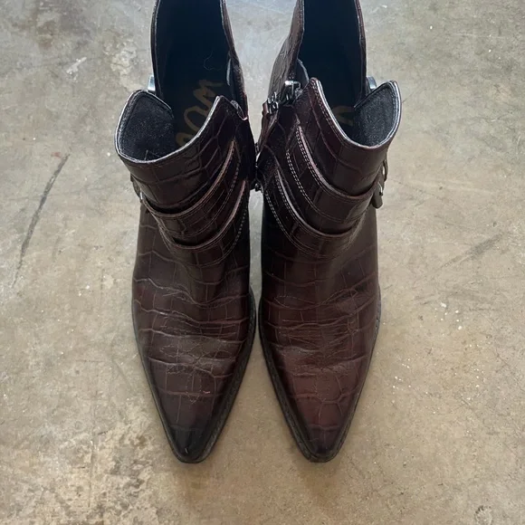 Sam Edelman Croc-Embossed Dark Brown Ankle Booties Size 8 - Picture 9 of 9
